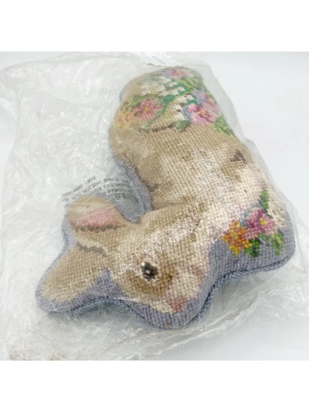 NEW Vintage Lillian Vernon Needlepoint Bunny Pillow 100% Wool